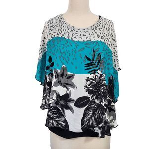 Joseph Ribkoff Poncho Top Size 10 Art to Wear Boho Lagenlook Sleeveless Flowy